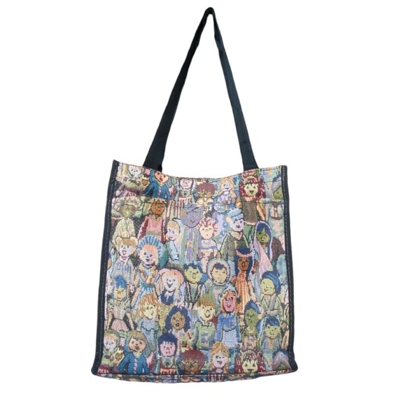 Vintage Tapestry It's A Small World People Shopper Book Tote Bag Multi Cultural - Picture 4 of 6